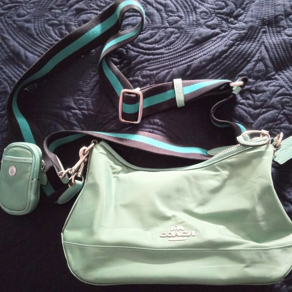 Like New Coach Ellis Handbag - silver/blue green multi